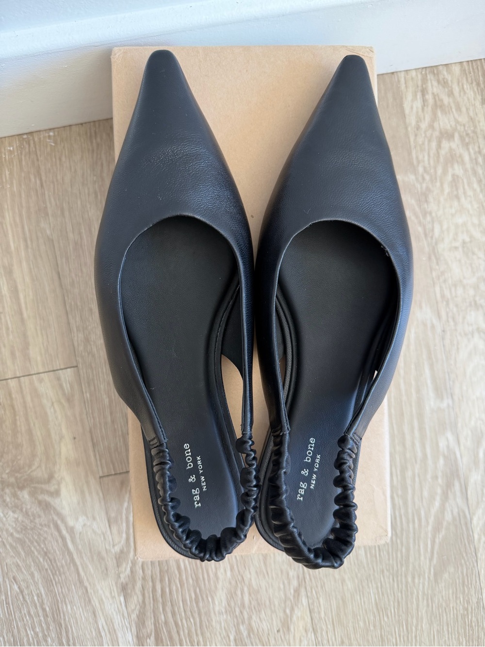 Rag & Bone Mercer Pointed Toe Slingback Flat Black Leather Women's Sz 39 New